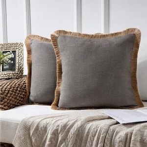 PHANTOSCOPE 2 Gray Farmhouse Linen Blend Throw Pillow Covers Outdoor Decor